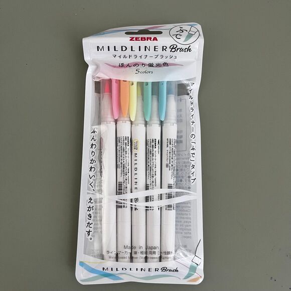 Zebra Mildliner Brush Dual-tip Neon highlighter pack 5 colors - Picture 1 of 5
